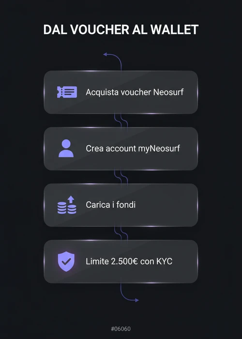 Voucher Neosurf con codice PIN a 10 caratteri su sfondo digitale